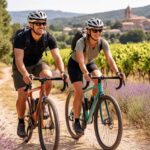 Sportief stel op de fiets door Zuid-Frankrijk tijdens hun vakantie
